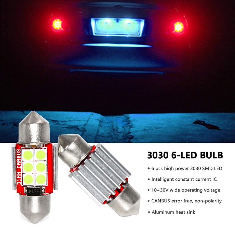 PHINLION DE3175 Ice Blue LED Light Bulbs, Super Bright 3030 6-SMD Festoon 31mm DE3021 DE3022 Miniature 12V LED Bulb for Car Interior Map Reading Dome Trunk Courtesy Lights, Pack of 4 - Image 3